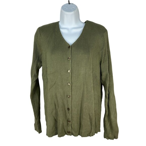 Sag Harbor Womens Green V Neck Ribbed Button Front Cardigan Sweater Size S - Picture 1 of 5